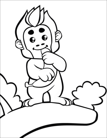 Cute Ape On A Tree Coloring Page